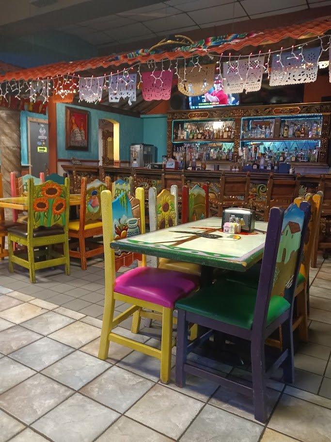 Festive decor in a cozy restaurant interior.